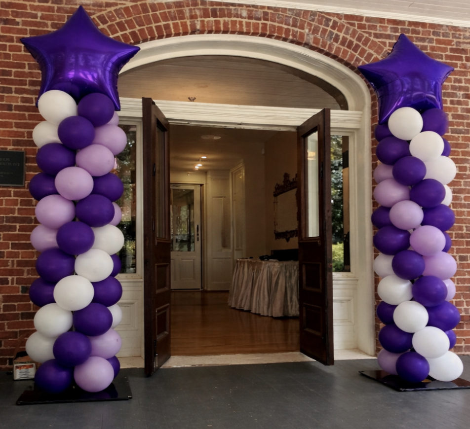 star topped balloon columns in Raleigh at Fred Fletcher Park.