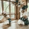 gold circle stand with balloon garland