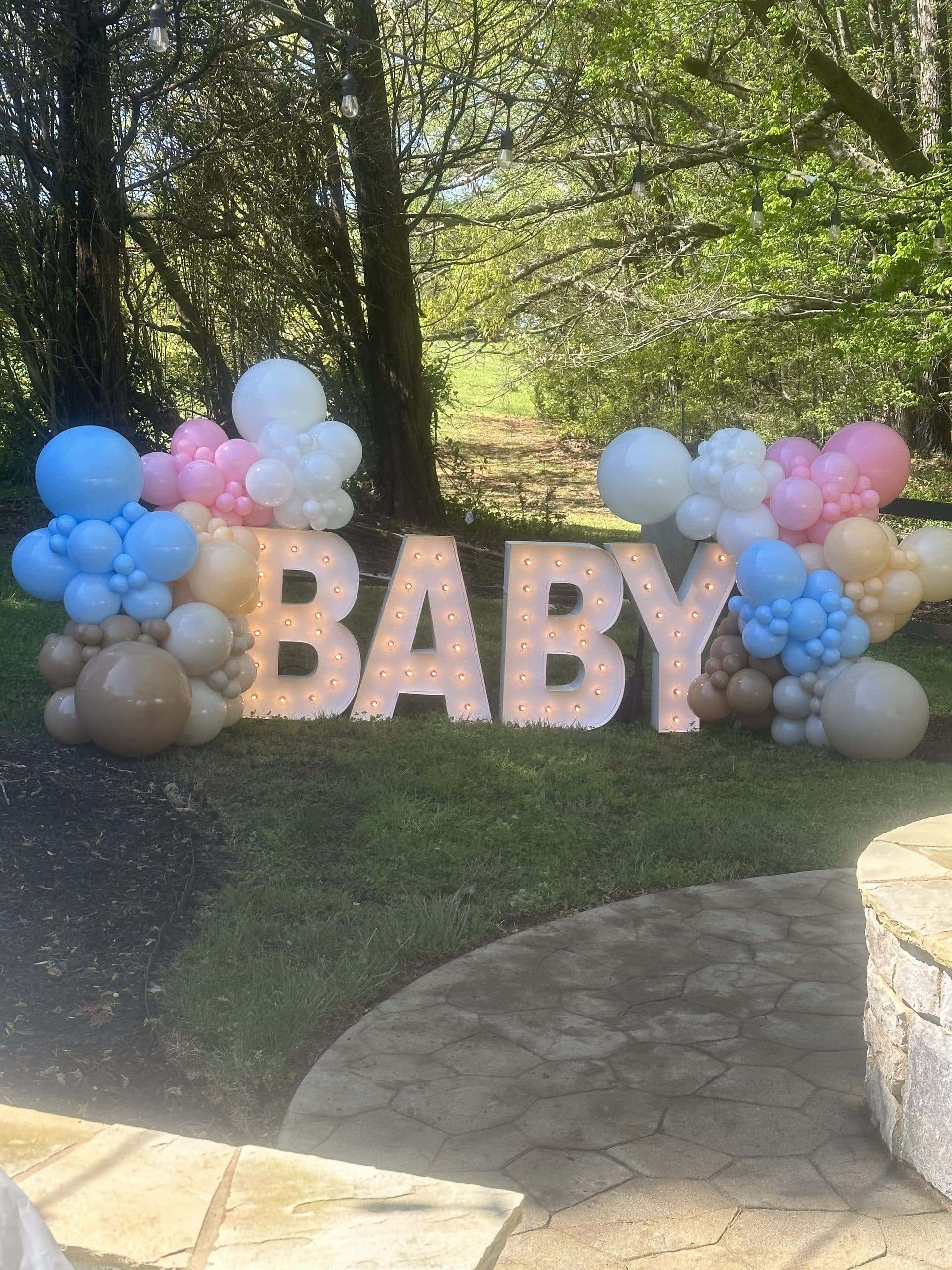 Marquee letters with Organic balloon garland for delivery in Raleigh Nc