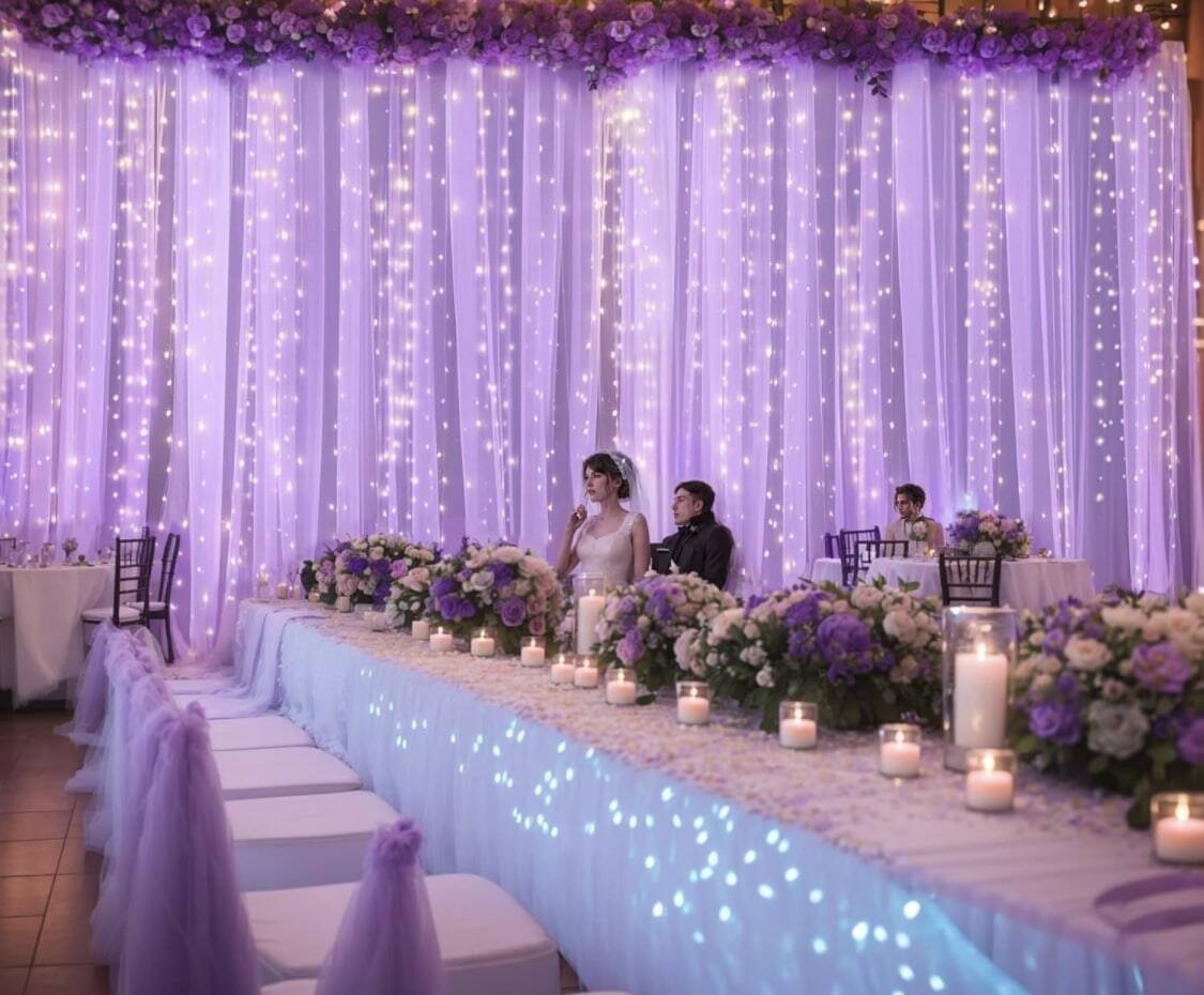 Alternative view of Lighted Curtain Backdrop w Balloon Garland 18 feet