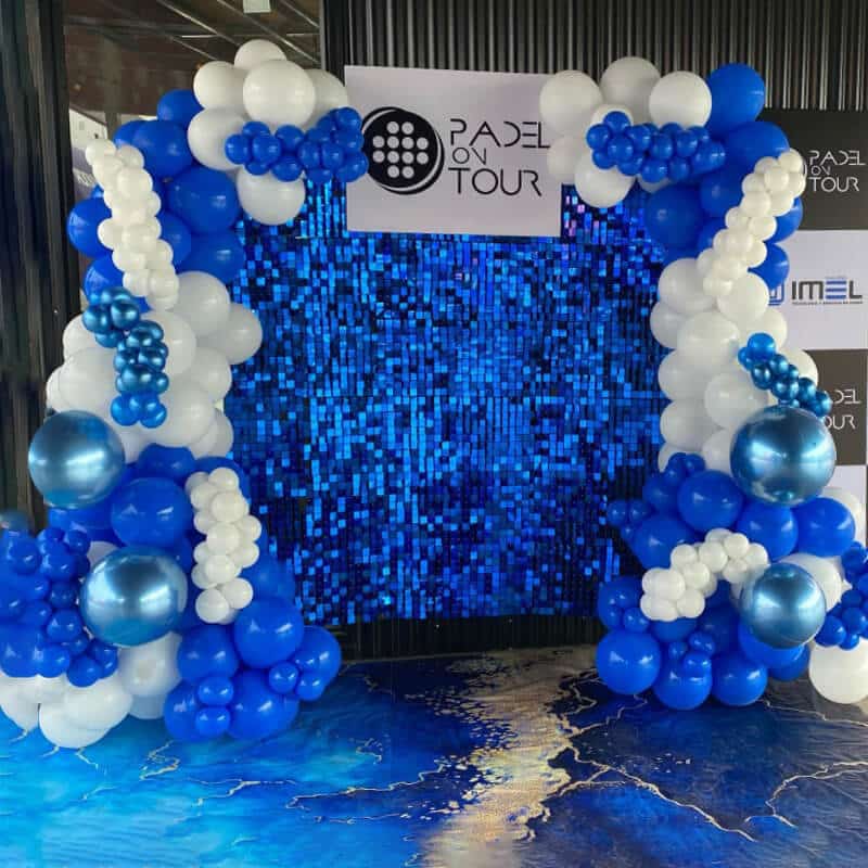 Stunning Blue Shimmer Wall with Balloon Garland for Unforgettable Events
