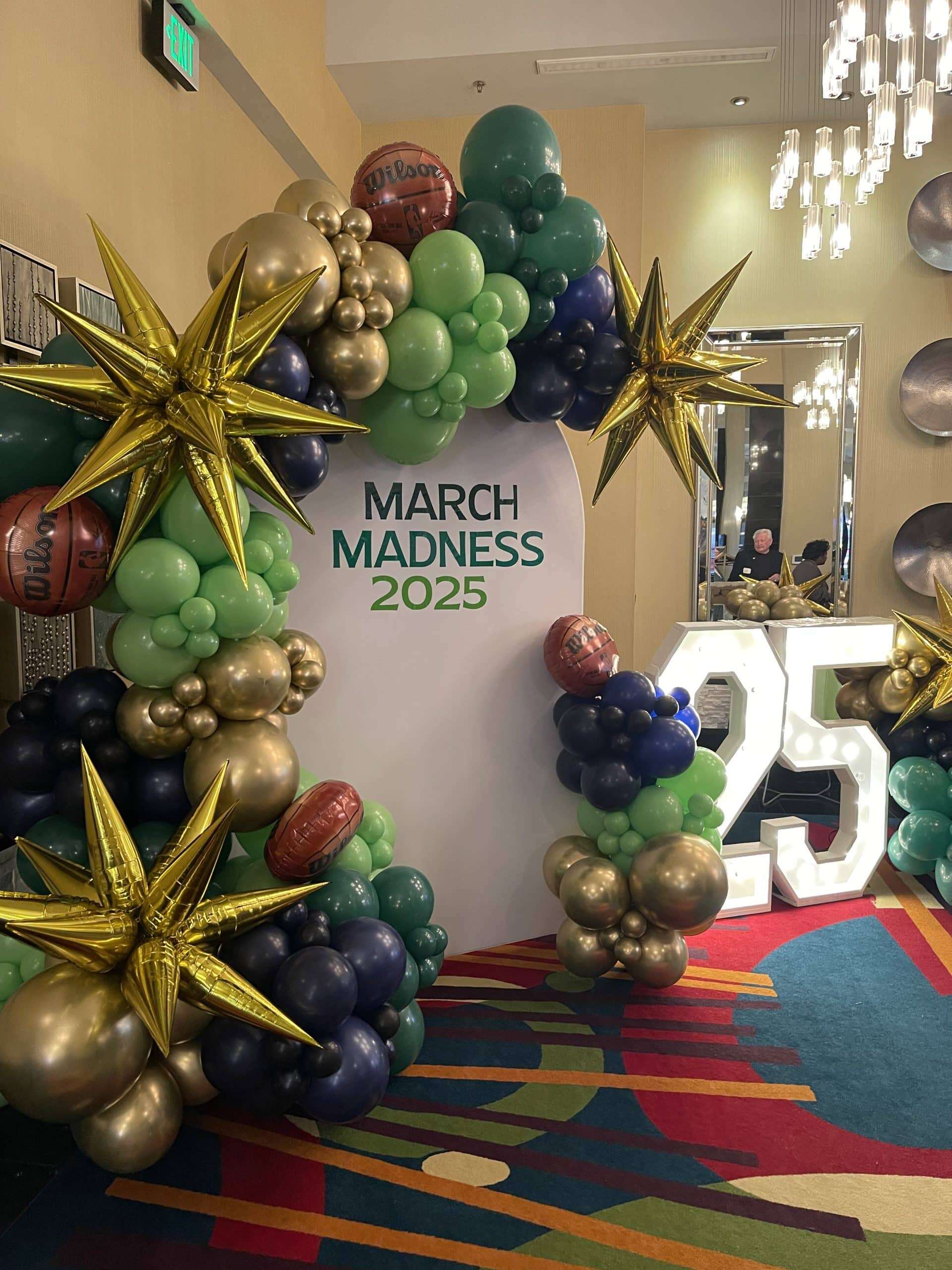 Stunning Balloon Backdrop with Light-Up Marquee Numbers for Events in Raleigh.