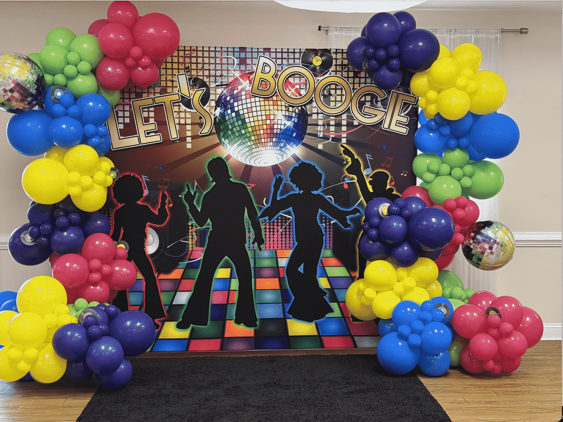 Lets Boogie Backdrop with Balloon Graland