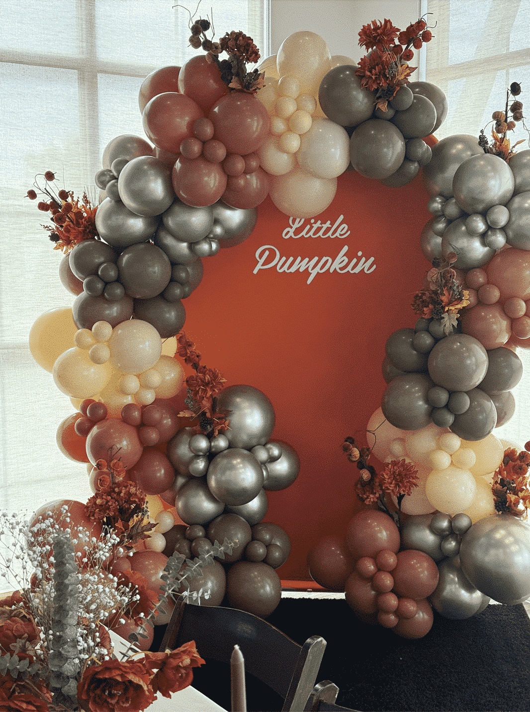 Fall Themed Chiara Wall Balloon Backdrop with Florals