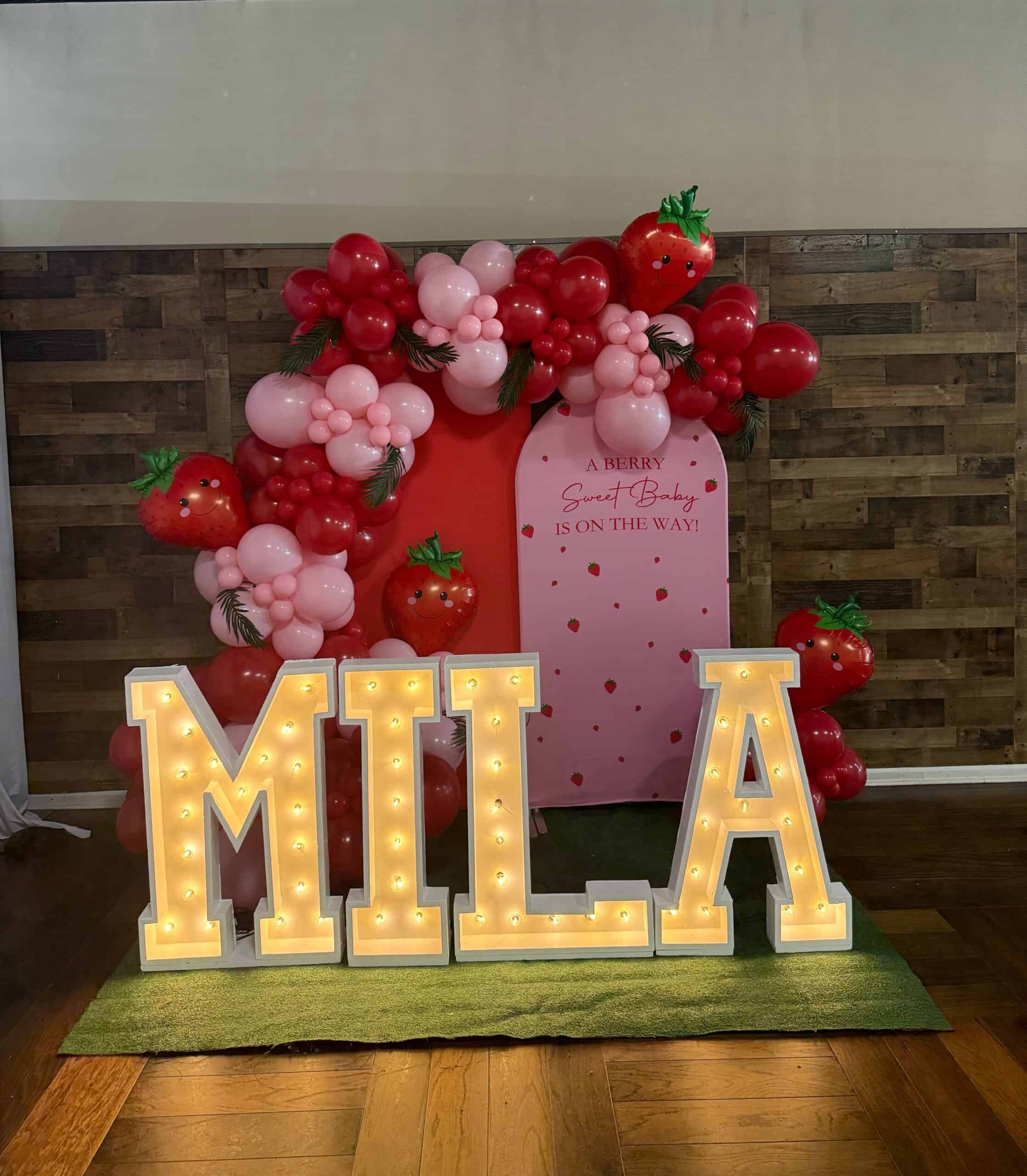 Alternative view of Berry Sweet Baby Shower Backdrop with Balloon Garland - Perfect for Celebrations