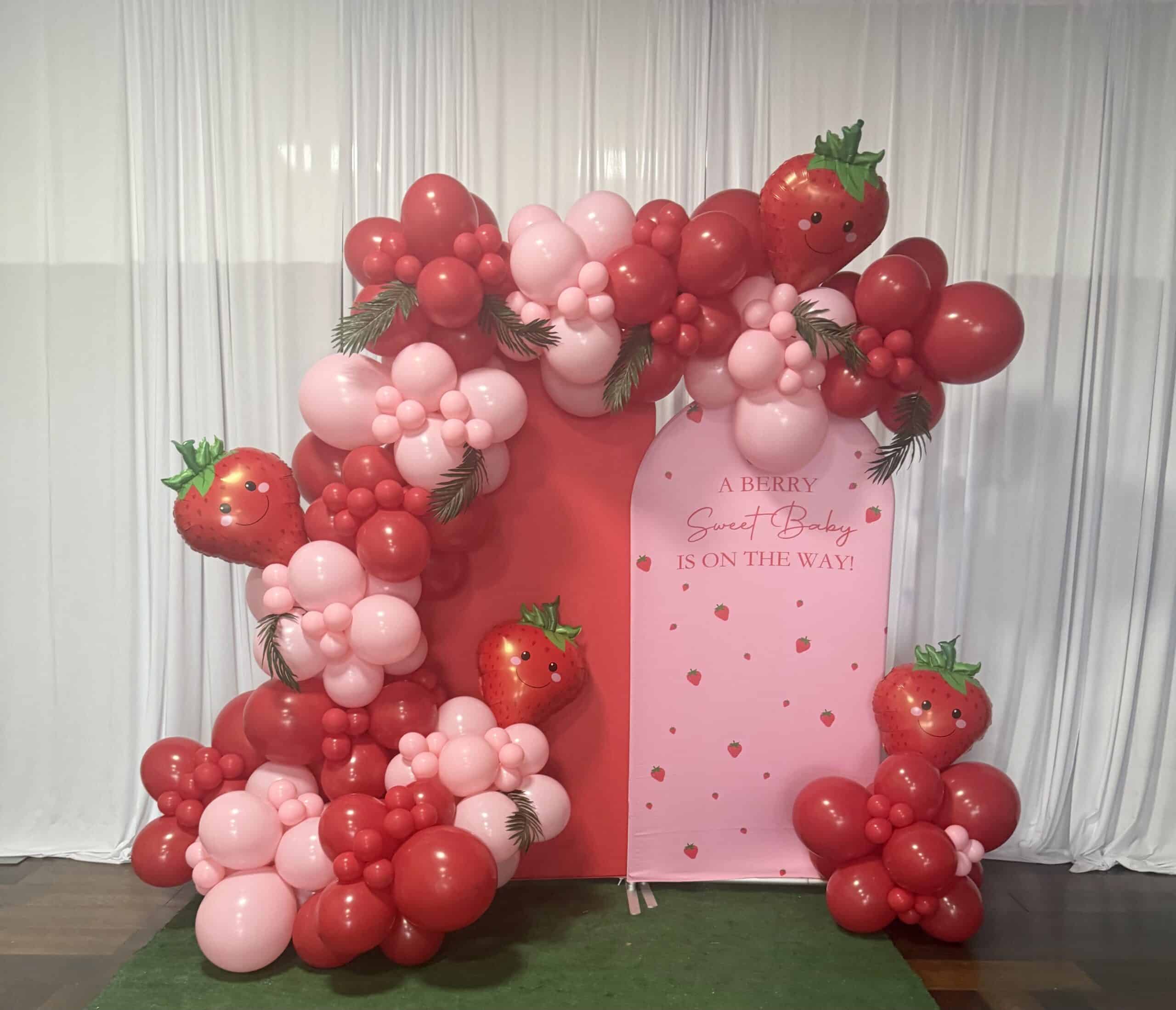 Berry Sweet Baby Shower Backdrop with Balloon Garland - Perfect for Celebrations