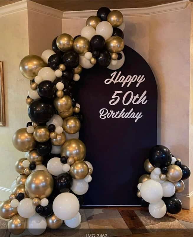 Chiara wall with balloon garland delivery in Raleigh Nc