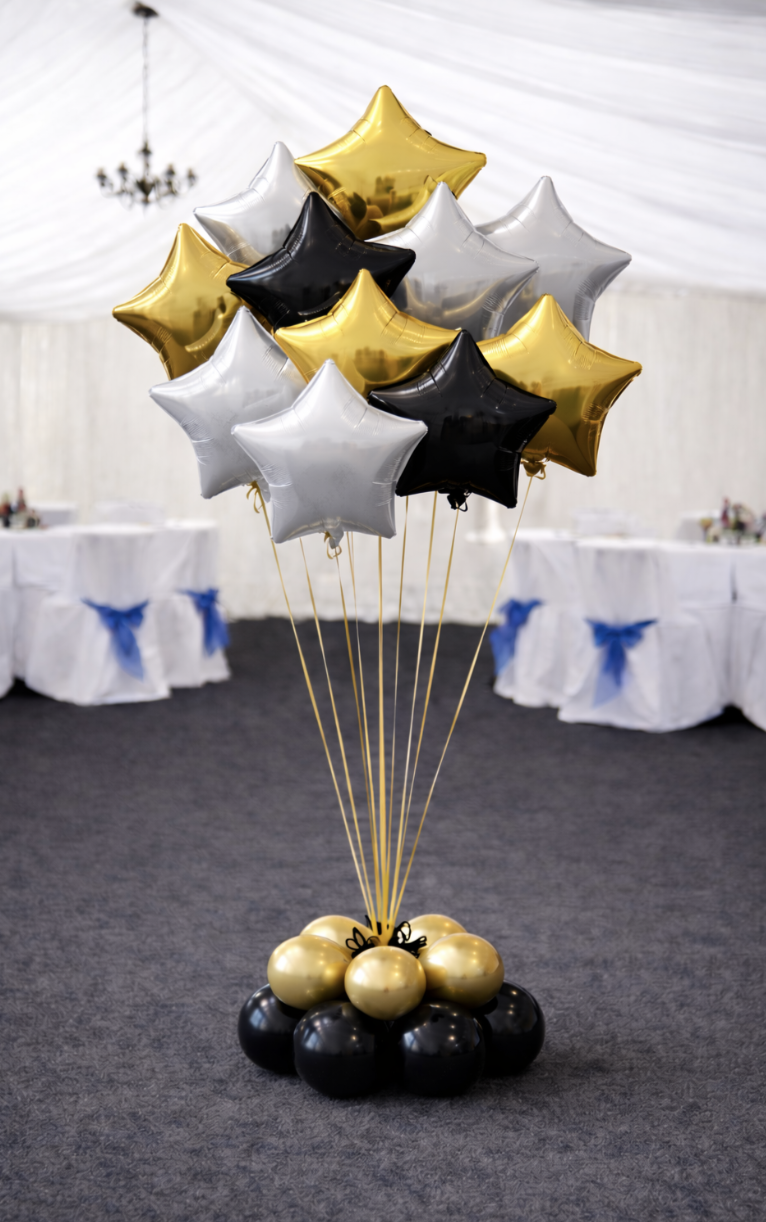 star balloon centerpiece Grande ( 9-12) balloons for delivery in Raleigh NC