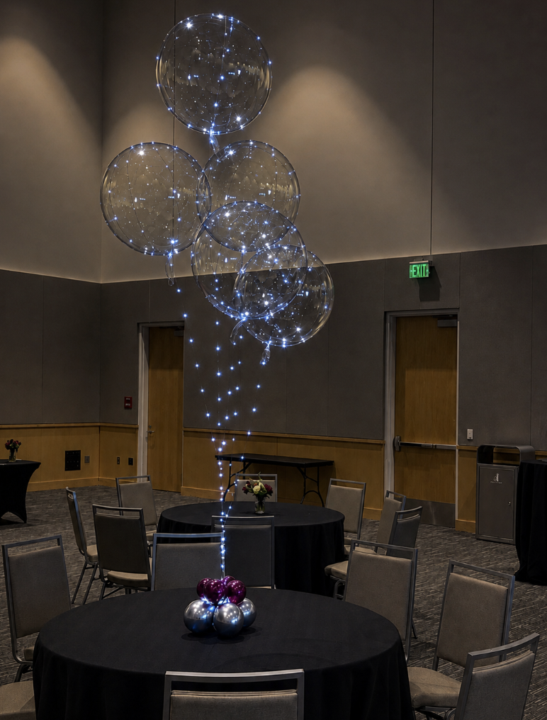 LED Bubble Balloon Centerpiece for delivery in Raleigh by Party Balloons by Q LED Bubble Balloon Centerpiece for delivery in Raleigh by Party Balloons by Q