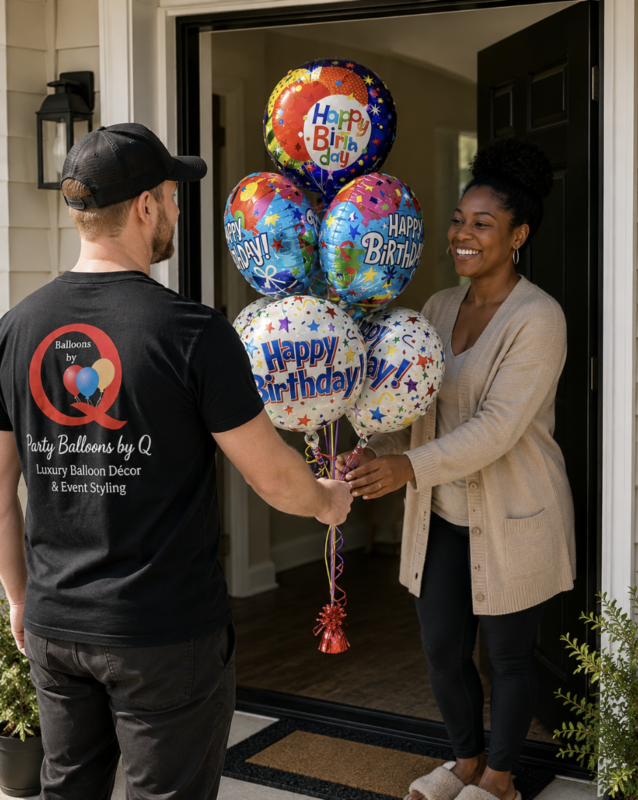 Classic Helium Birthday Balloon Bouquet for delivery in Raleigh, NC by Party Balloons by Q.